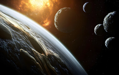 Wall Mural - deep space planets, science fiction imagination of cosmos landscape. elements of this image furnishe