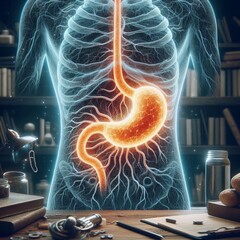 Poster - Hollow Stomach An empty radiating stomach as the focal point