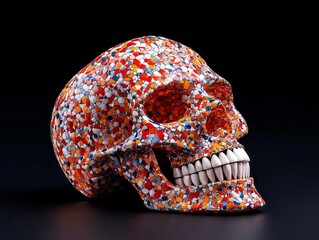 Wall Mural - A colorful mosaic skull on a black background