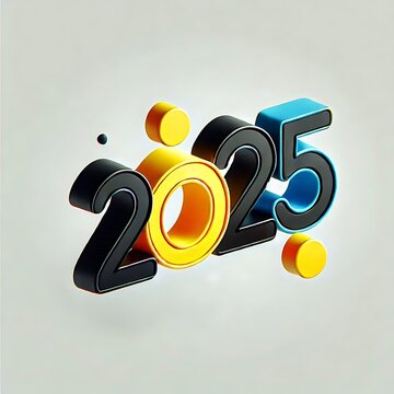 Colorful 2025 Happy New Year card. 2025 watercolor illustration