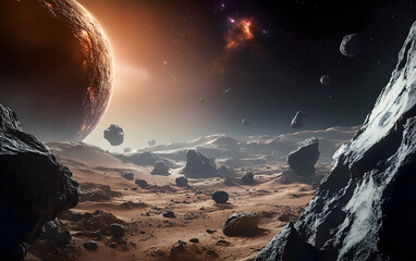 Wall Mural - deep space planets, science fiction imagination of cosmos landscape. elements of this image furnishe