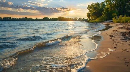 Wall Mural - a tranquil lakeside beach with soft sands and gentle waves