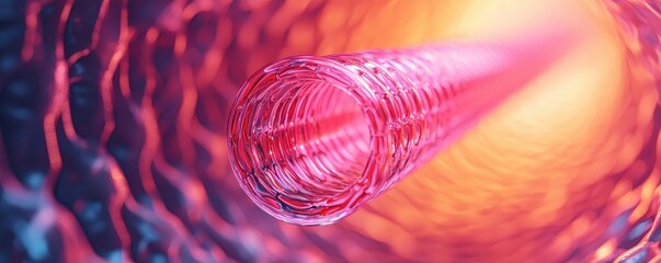 Poster - A vibrant, abstract representation of a tubular structure, suggesting a dynamic flow of energy or data through a colorful, illuminated pathway.