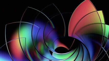 Poster - Abstract background design, iridescent glass shapes on black background, 4k seamless looping animation, 3d render