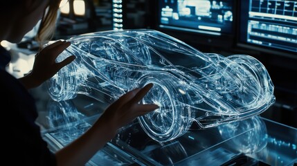 Poster - Transparent car model displayed in a tech environment