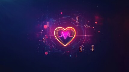 Poster - A conceptual design of a glowing heartbeat icon surrounded by fitness elements