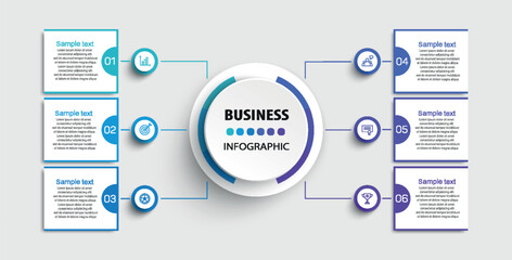 Wall Mural - infographic design business template with 6 options, steps. can be used for workflow layout, diagram