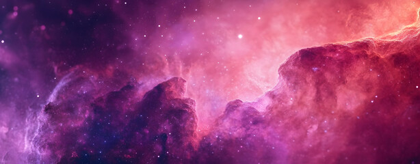 Wall Mural - outer space wallpaper. contemporary nebula panorama with pink and purple colors.