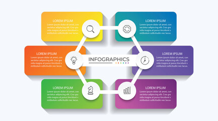 Naklejka na meble Business infographic template. 6 Step timeline journey. vector illustration
