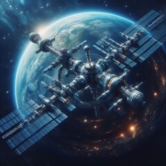 Poster - Space Station A futuristic orbital structure symbolizing explora
