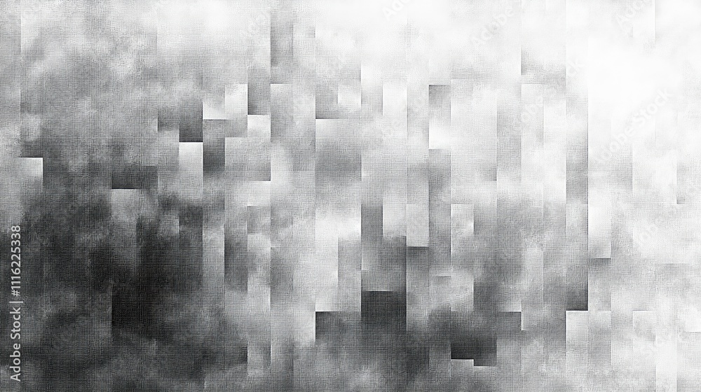 A digital abstract grayscale pixel pattern with various sizes of blocks ...
