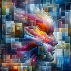 Poster - subject overlapping transparent squares details different colors