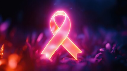 Poster - A glowing ribbon symbol surrounded by soft light, representing cancer awareness