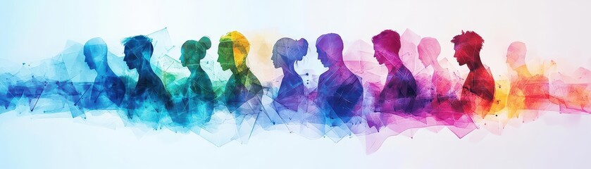 Poster - Flowing lines forming abstract human figures, vibrant colors, watercolor effect, blending traditional and modern