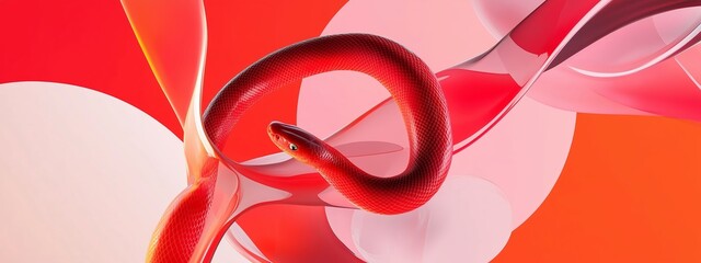 Poster - bright red snake entwined around flowing shapes against a vibrant background showcasing artistic des