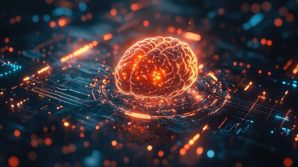 Poster - A symbolic depiction of a glowing brain surrounded by health data overlays