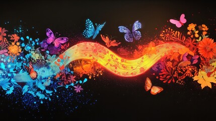 Poster - A vibrant depiction of a glowing ribbon surrounded by butterflies