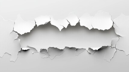 Poster - A beautifully textured piece of torn white paper reveals softer shades behind it, highlighting the contrast of light and shadow in a minimalist composition. The scene invokes a sense of curiosity