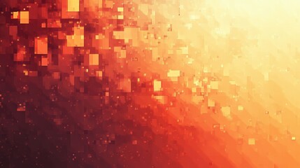 Wall Mural - A gradient pixel art design featuring abstract geometric shapes that transition from red to orange, creating a fiery, energetic effect