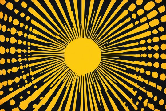 Abstract yellow comic book style background with halftone dots and rays, vintage retro sunburst design vector illustration