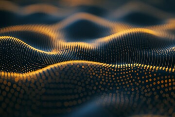 Poster - Captivating Abstract Background with Golden Dots Creating a Flowing Wave Pattern Set Against a Dark Surface for Modern Design Applications