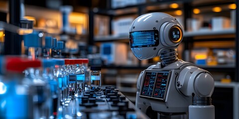 Poster - A robot in a laboratory setting, interacting with scientific equipment and vials.
