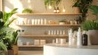 © Chanchai - Cosmetics and skin care shampoos on the counter in a trendy retail store with a simple design, open layout, modern shelving. And decorative plants make it feel fresh and inviting.