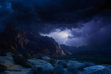 Canvas Print - Midnight storm over Red Rock Canyon