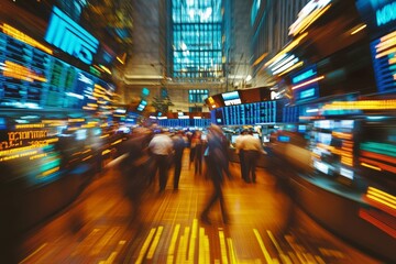 Poster - Dynamic scene of traders and investors amidst vibrant stock exchange with digital displays