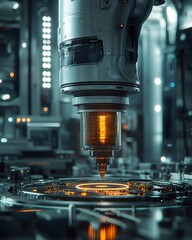 Poster - A robotic arm operates in a high-tech manufacturing environment, focusing on precision engineering.