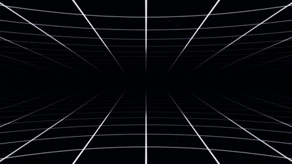 Poster - Retro perspective grid in infinity. Abstract landscape grid lines, background image. Digital wireframe background with lines in 80s and 90s style. Futuristic grid pattern. Vector illustration