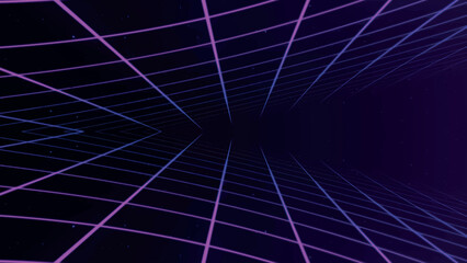 Poster - Retro perspective grid in infinity. Abstract landscape grid lines, background image. Digital wireframe background with lines in 80s and 90s style. Futuristic grid pattern. Vector illustration