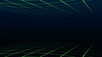 Poster - Retro perspective grid in infinity. Abstract landscape grid lines, background image. Digital wireframe background with lines in 80s and 90s style. Futuristic grid pattern. Vector illustration