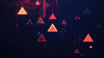 Wall Mural - A minimalist pixel art geometric pattern of triangles in different colors, set against a dark background