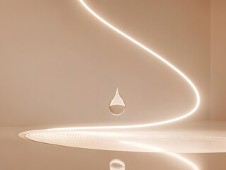 Aufkleber - Elegant Water Droplet Suspended in Air Illuminated by Soft Light Creating Fluid Motion Against a Minimalist Background