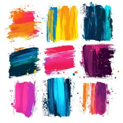 Poster - Brush strokes vector. yellow, blue, dark blue, backgrounds. Colorful set of text boxes. Paintbrush collection. Dirty brush texture banners. Rectangular painted objects.eps8