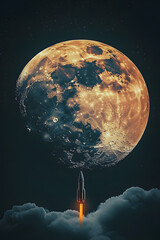 Wall Mural - full moon and spaceship science fiction background