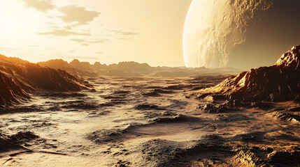 Wall Mural - landscape of an alien planet, showcasing the surface view of another planet, creating a science fict