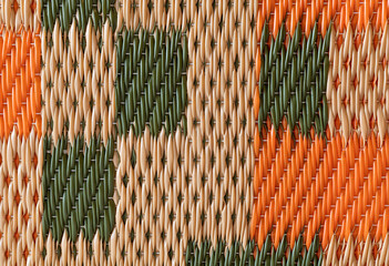 Wall Mural - Detail of woven basket texture, Colorful striped knitted textile background with seamless woven texture