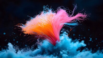 Poster - Dazzling iridescent fiber optic filaments swirl and dance in a captivating futuristic display creating a mesmerizing luminous