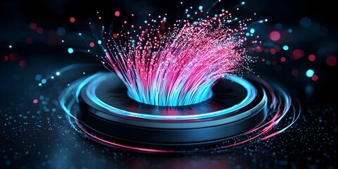 Poster - captivating prismatic fiber optic cables creating a mesmerizing ethereal bioluminescent light displa