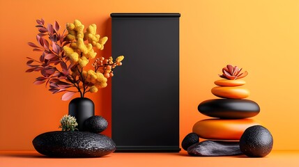 Poster - Neutral Geometric Minimalist Roll Up Banner Template with Clean Studio Lighting Setup for Corporate Presentations Advertising Displays and Event Backdrops