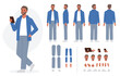 © Irina Strelnikova - Middle age business man character constructor for animation. Front, side and back view set. Body parts, postures, poses collection. Vector illustration.