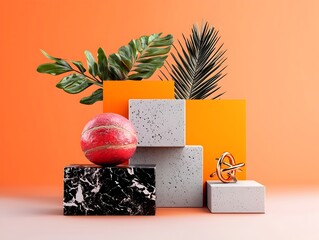 Poster - Sleek Geometric Banner Composition with Vibrant High Contrast Colors  Abstract digital 3D with a modern minimalist aesthetic and a roll up banner design