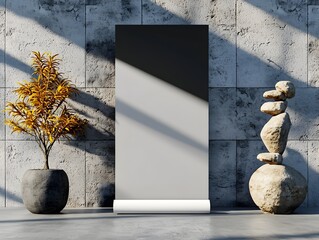 Poster - Elegant and Sophisticated Corporate Roll Up Banner Displayed in a Bright Well Lit Studio Setting with Dramatic Shadows Highlights