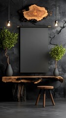 Poster - Elegant Minimalist Blank Roll up Banner in Photography Studio with Directional Lighting and Clean Geometric Shapes for Professional Product Showcase Contemporary Design