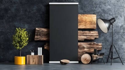 Poster - Elegant and modern roll up banner design featuring a minimalistic studio setting with dramatic spotlight clean and sleek product display and a futuristic technological influence