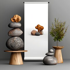 Poster - Pristine White Roll Up Banner Staged in a Contemporary Luminous Studio Space with a Pared Down Scandinavian Aesthetic for High Impact Branding Advertising or Product Showcasing Purposes