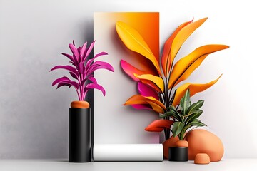Poster - Sleek modern roll up banner template presented in a bright airy studio space with a seamless white backdrop and even illumination  Minimalist digital art 3D product render