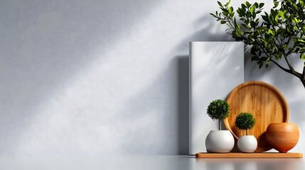Poster - Elegant and Minimalist Roll Up Banner Template Showcased in a Clean Bright Studio Environment for Professional Product Photography and Commercial Advertising Presentation